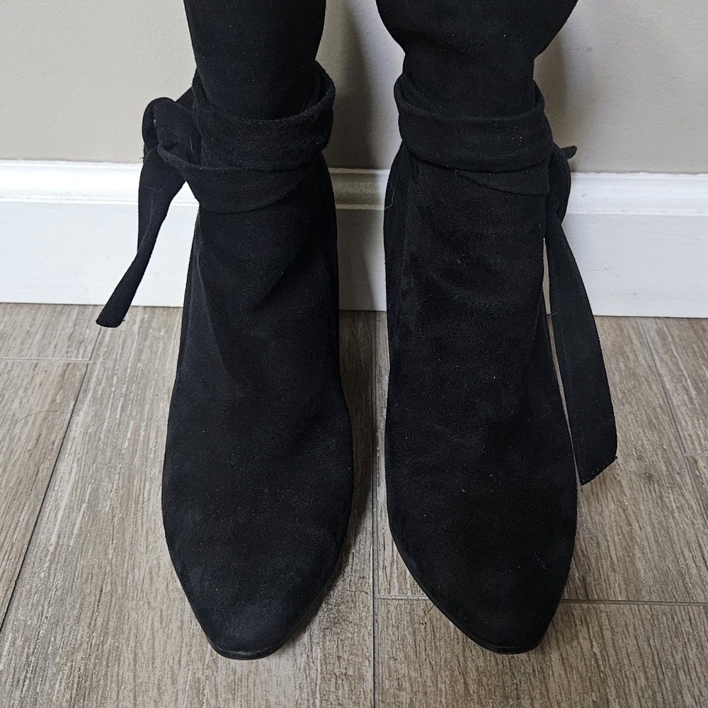 Banana Republic Black Suede Wrap Tie Ankle Boots | Size 7M